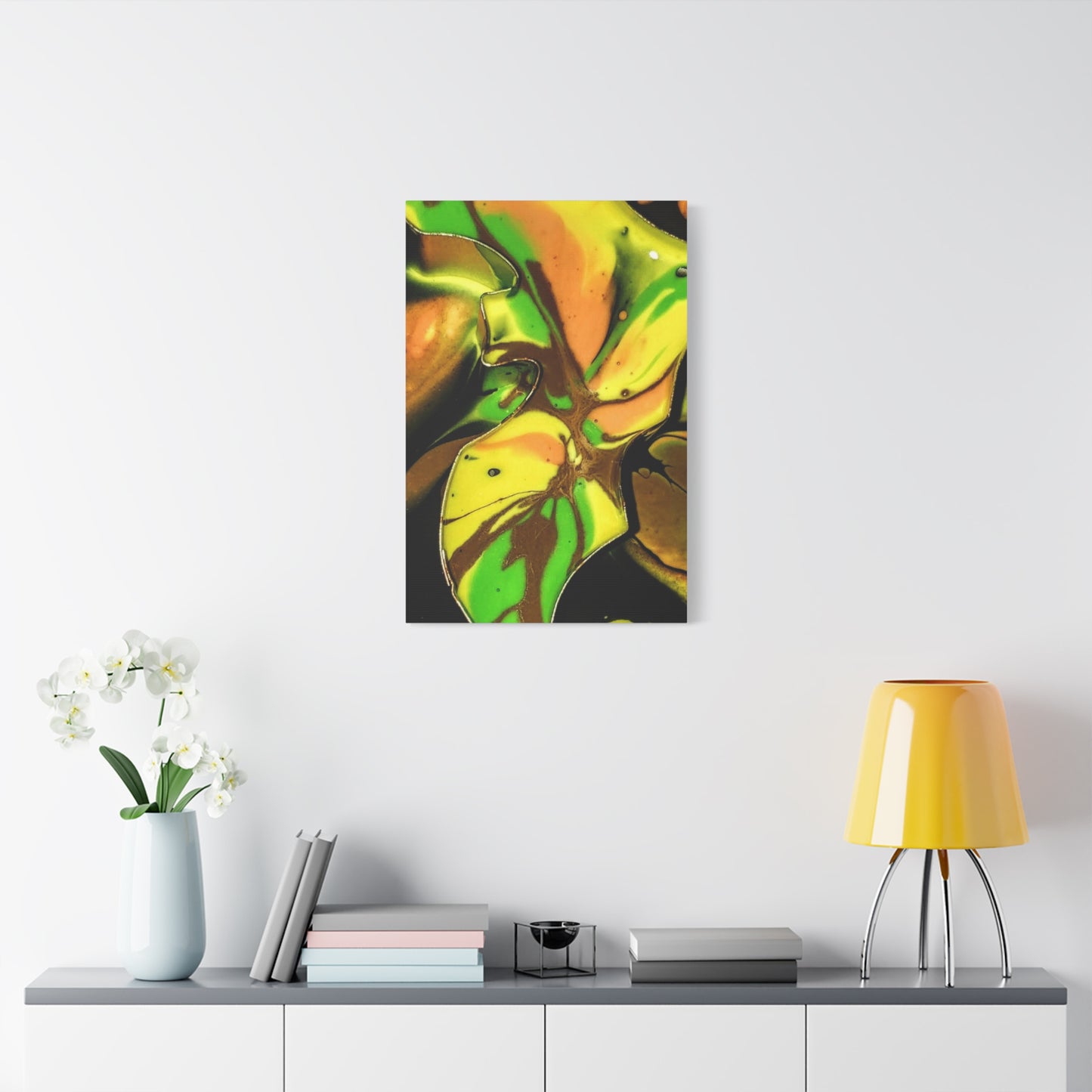 Abstract Green & Gold Fluid Art Matte Canvas Print (Stretched)