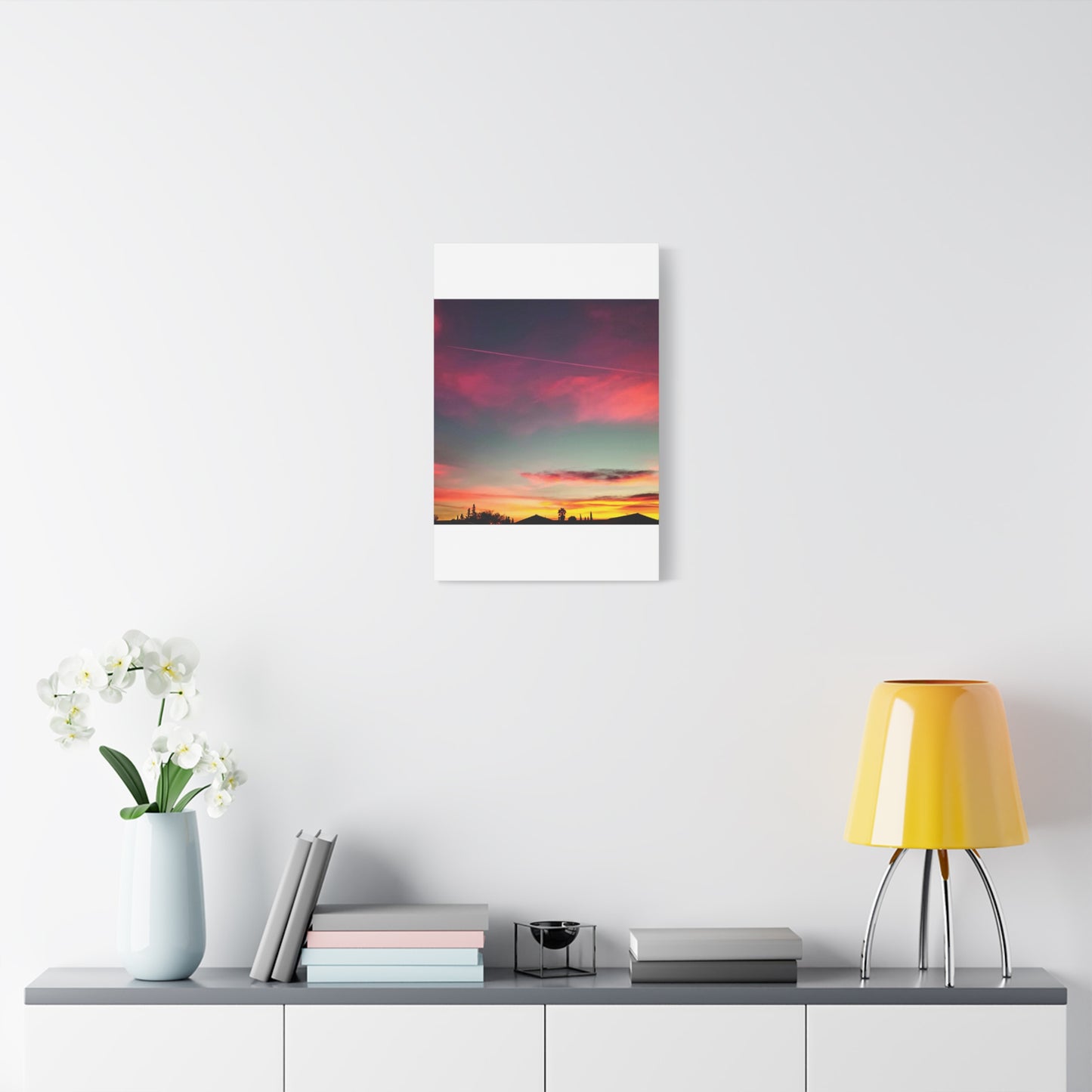 pink sky at morning - Horizon Matte Canvas Print — Vibrant Pink & Teal Sky Wall Art, Stretched 1.25"