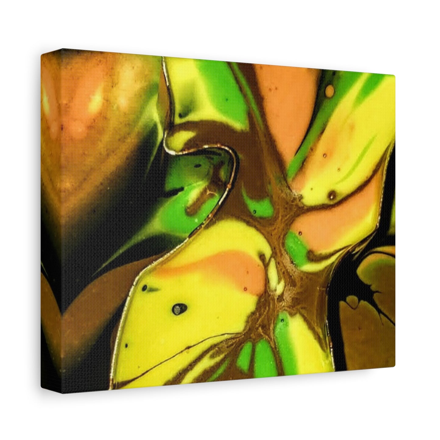 Abstract Green & Gold Fluid Art Matte Canvas Print (Stretched)