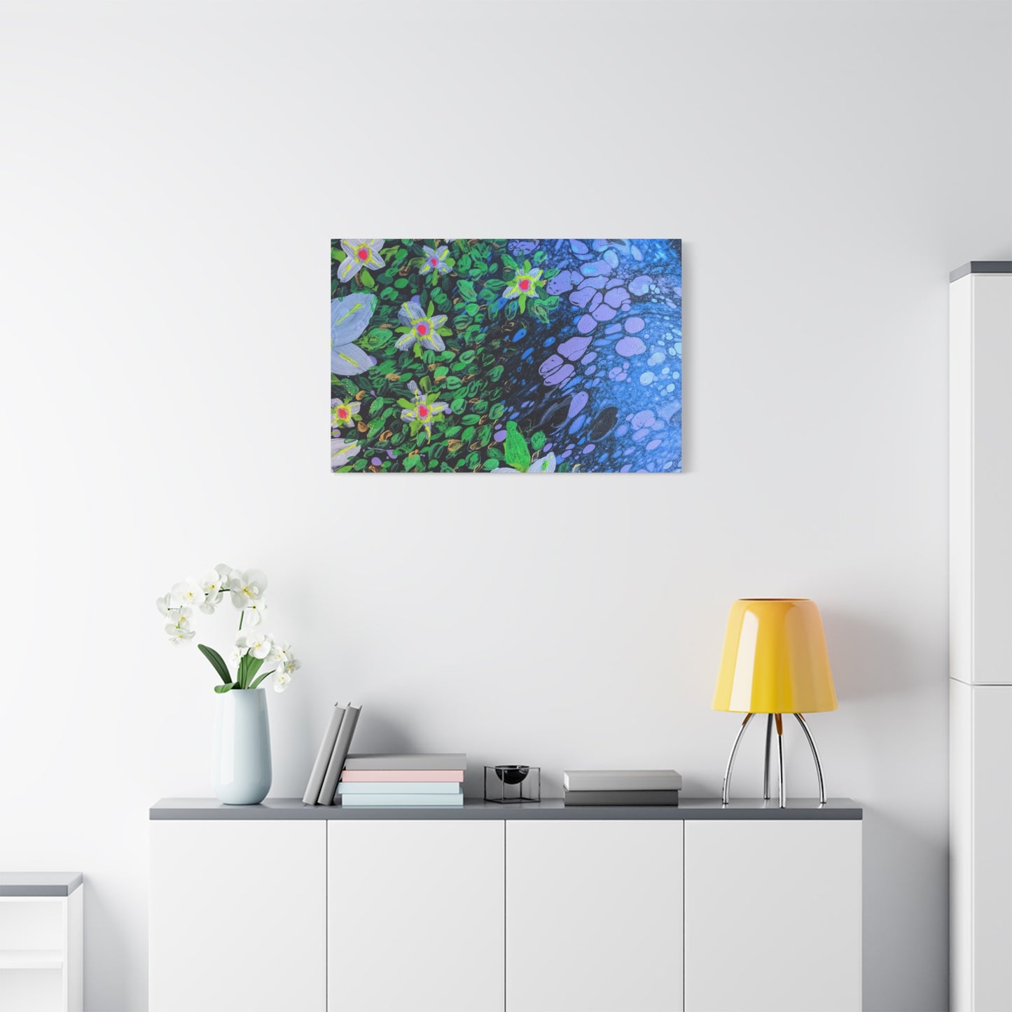Floetrol&Flowers -  Reef Matte Canvas Wall Art — Blue & Green Abstract Flower Painting