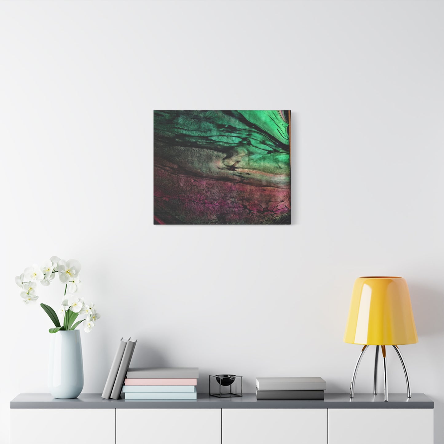 flame tempered pour - Abstract Teal & Magenta Canvas Wall Art — Matte Stretched 1.25"