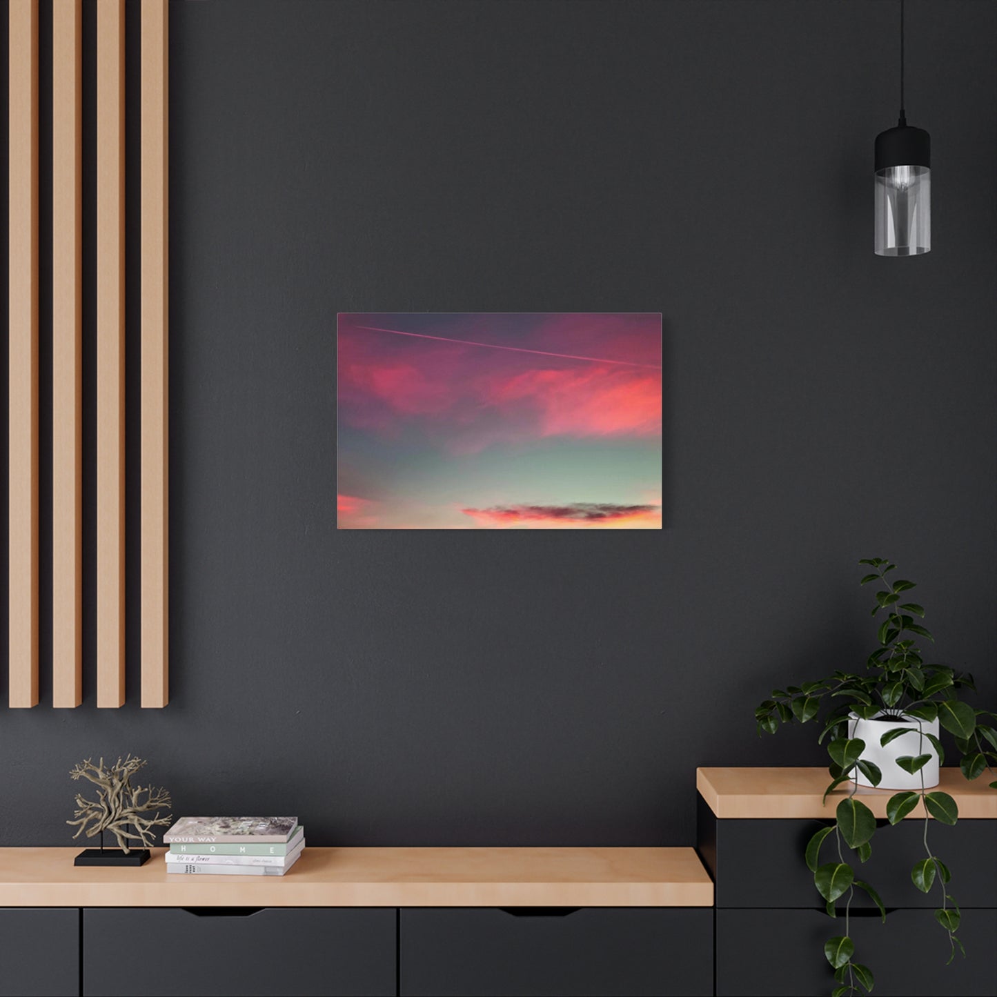 pink sky at morning - Horizon Matte Canvas Print — Vibrant Pink & Teal Sky Wall Art, Stretched 1.25"