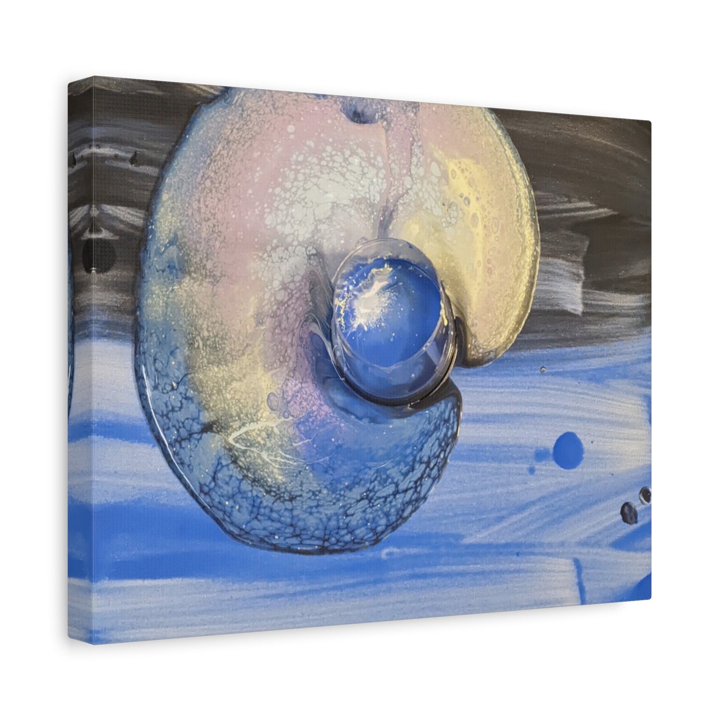 the nautilus - Abstract Blue Spiral Matte Canvas Art - Nautical Coastal Wall Decor
