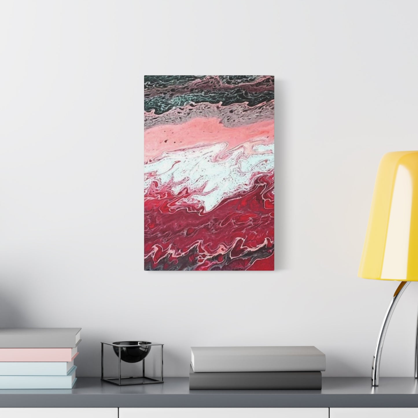 Abstract Pink & Red Fluid Art Canvas — Matte Stretched Wall Art