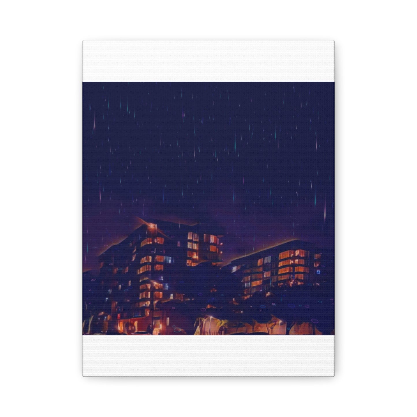Neon Percipitation @ night - Canvas Print — Moody Urban Wall Art