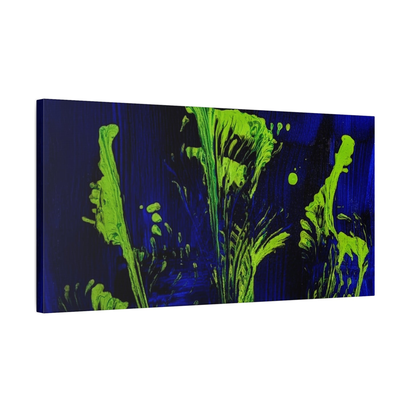 calla_lillies_pt.2 - Neon Floral Abstract Canvas Print — Blue & Lime Stretched Wall Art