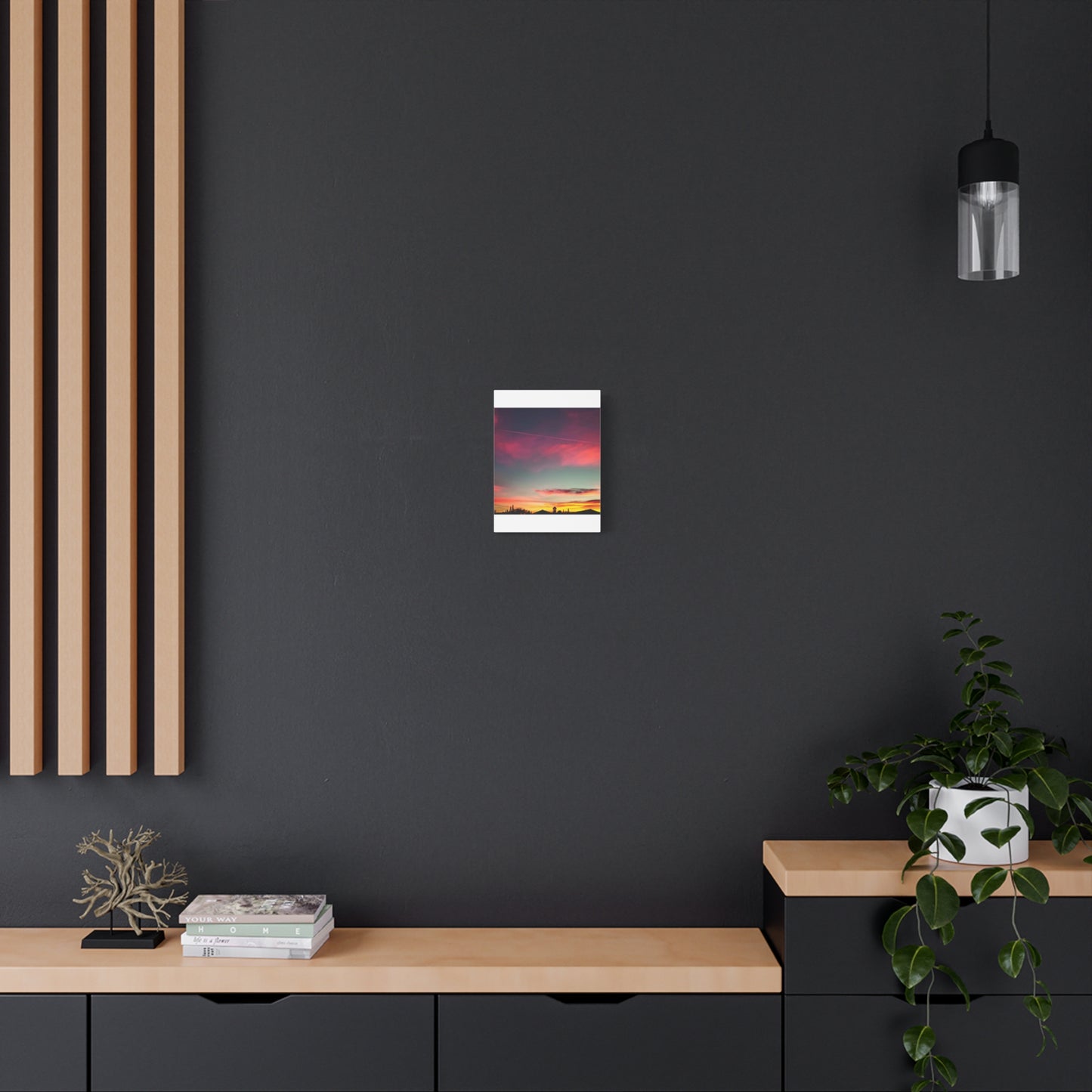 pink sky at morning - Horizon Matte Canvas Print — Vibrant Pink & Teal Sky Wall Art, Stretched 1.25"