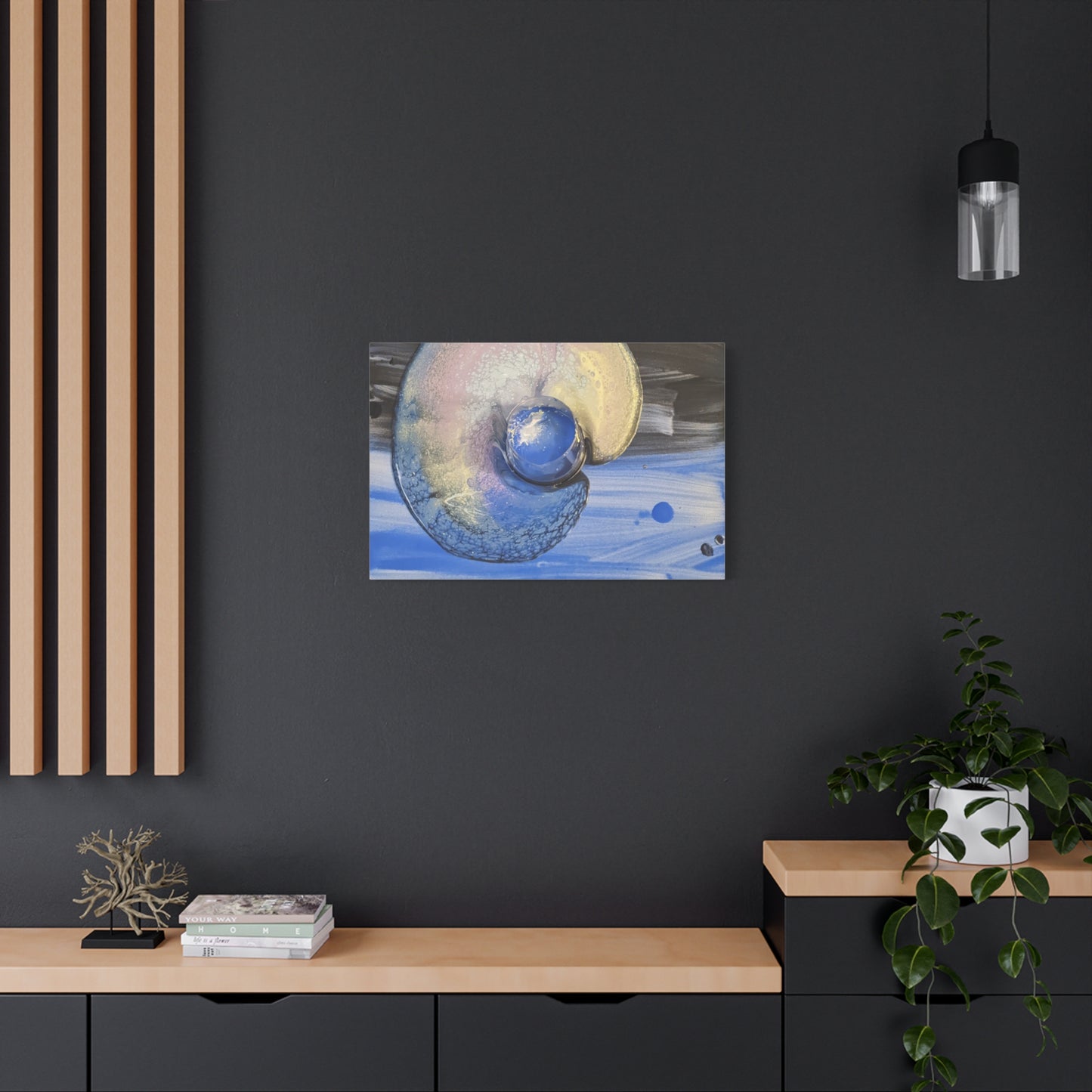 the nautilus - Abstract Blue Spiral Matte Canvas Art - Nautical Coastal Wall Decor