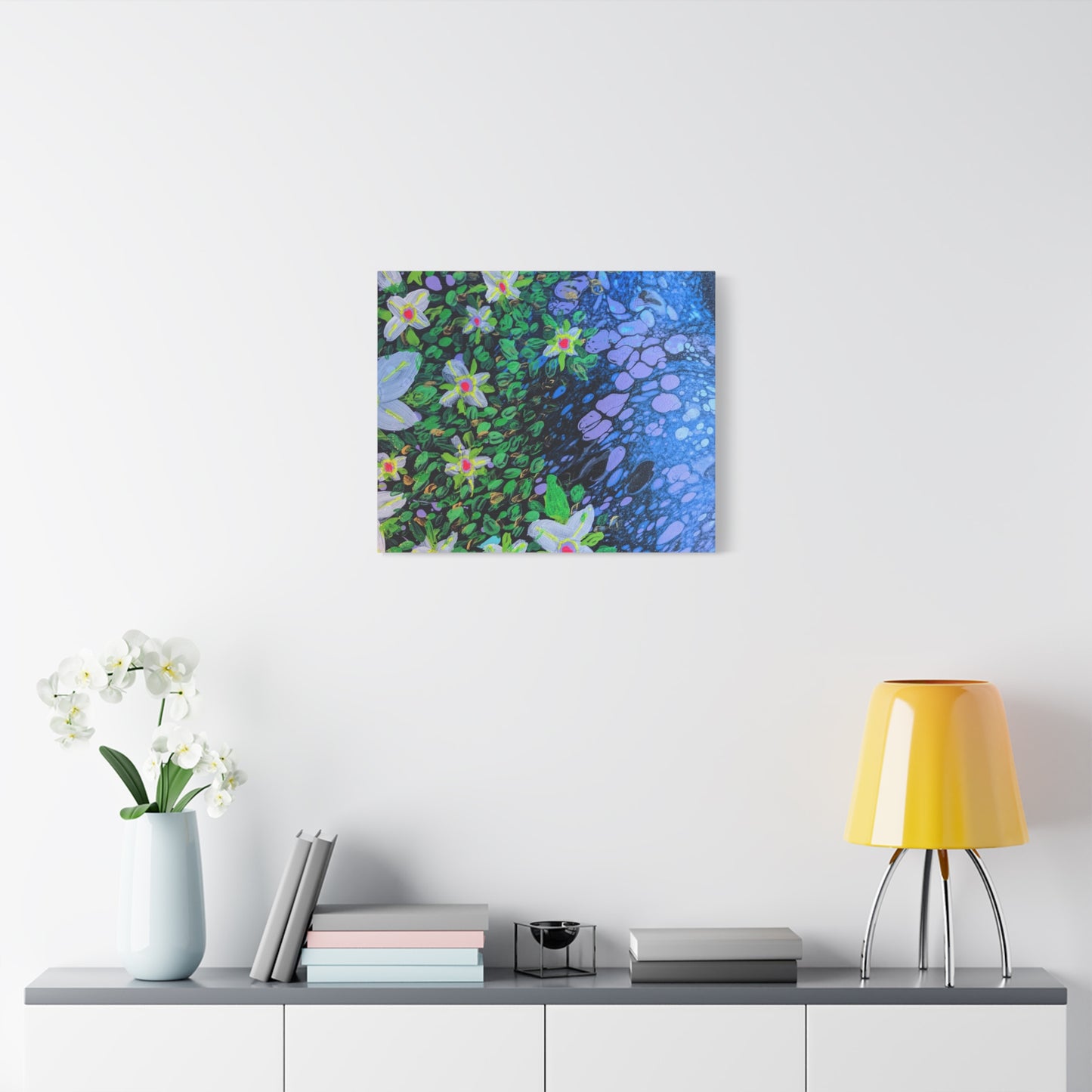 Floetrol&Flowers -  Reef Matte Canvas Wall Art — Blue & Green Abstract Flower Painting