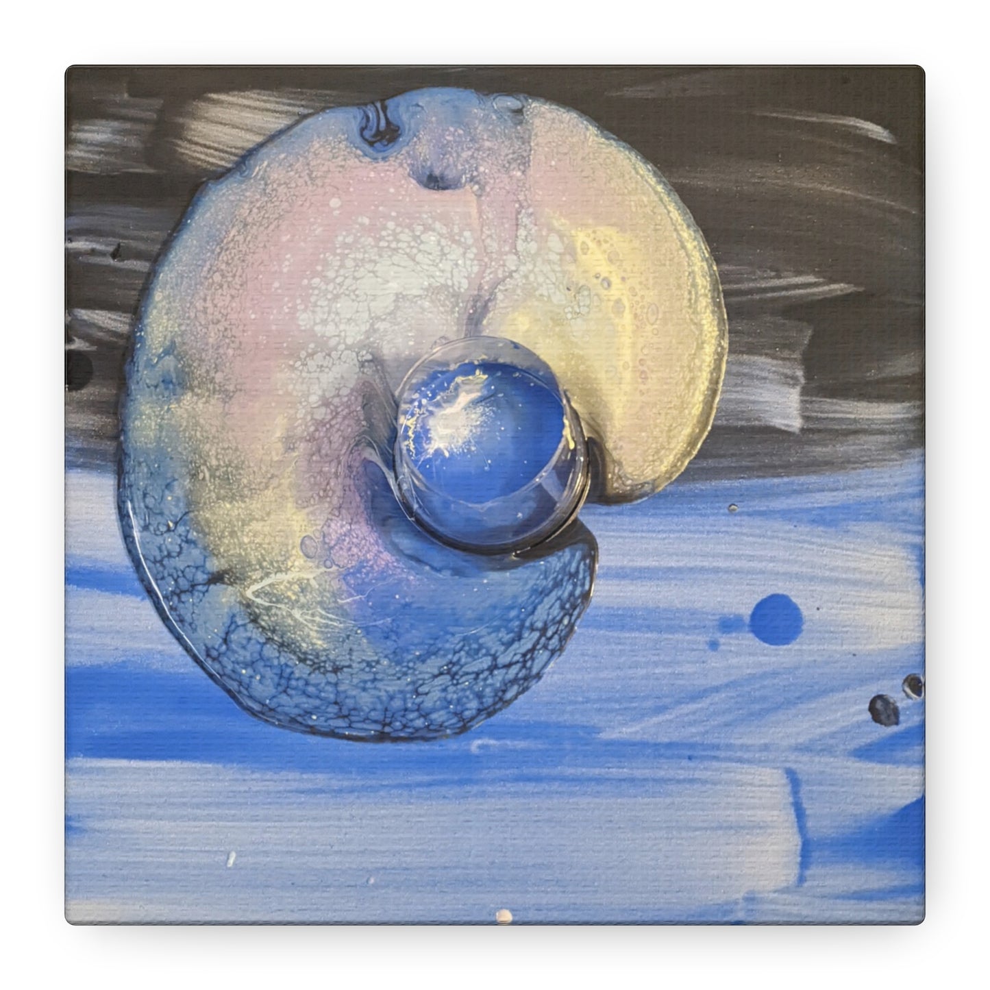 the nautilus - Abstract Blue Spiral Matte Canvas Art - Nautical Coastal Wall Decor