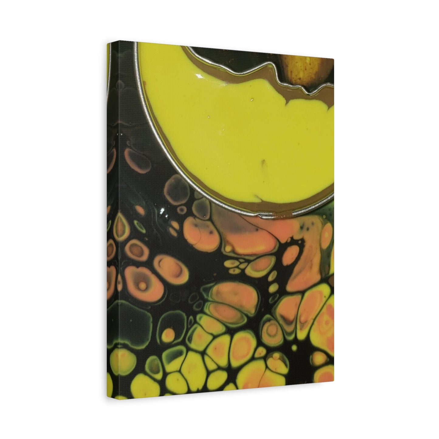 Abstract Fluid Art Canvas Print — Yellow & Black Cell Pour