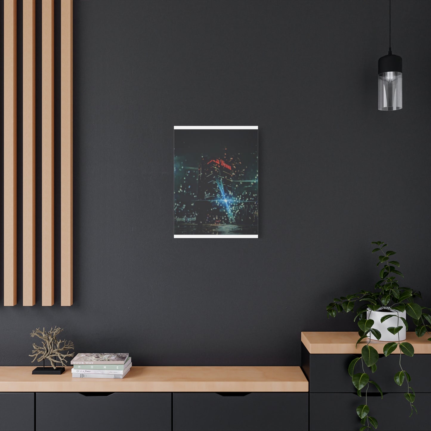 matrix @night Canvas Print — Moody Rainy Urban Wall Art (Matte Stretched)