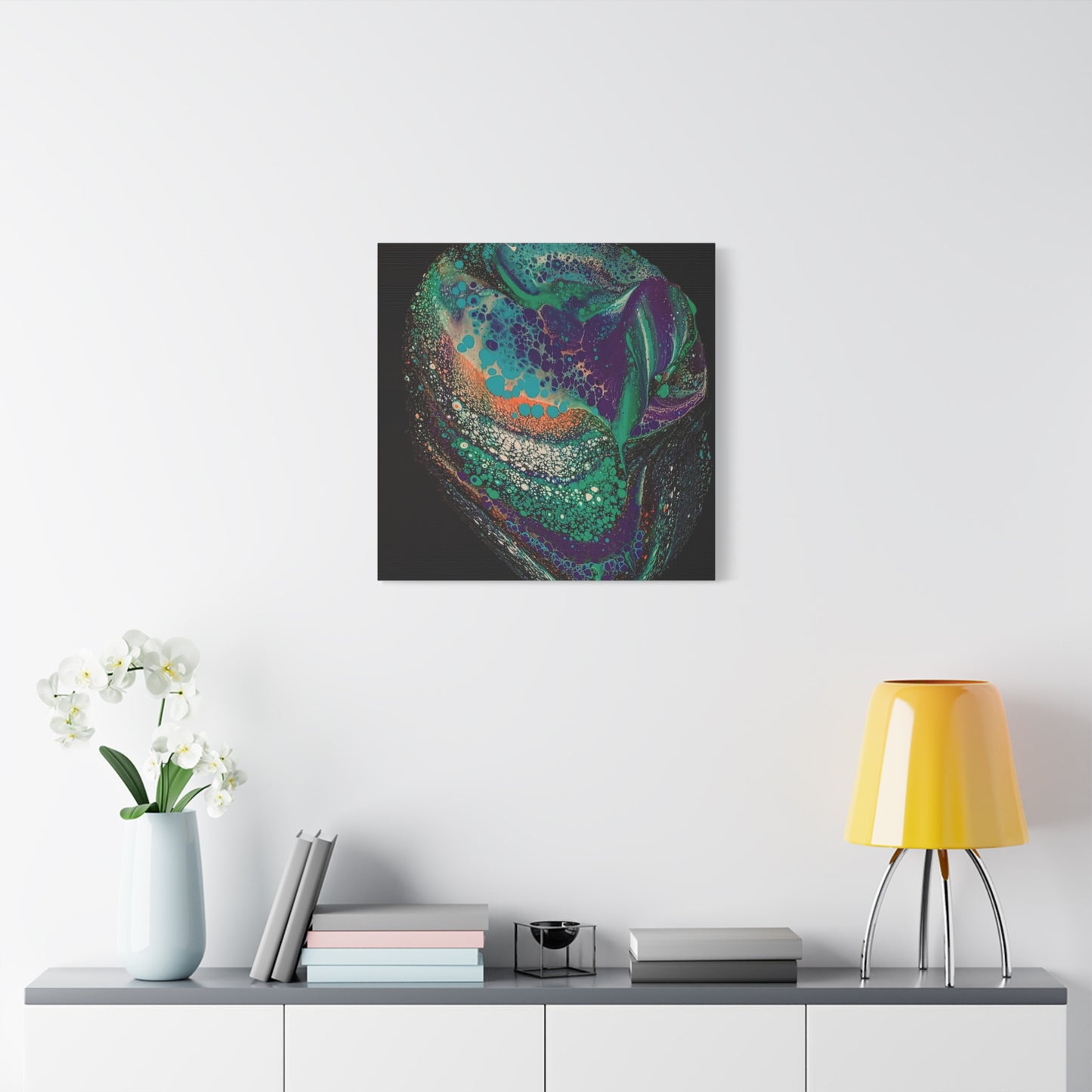 Abstract Fluid Art Canvas Print — Teal, Purple & Gold Swirl Matte Stretched Wall Art