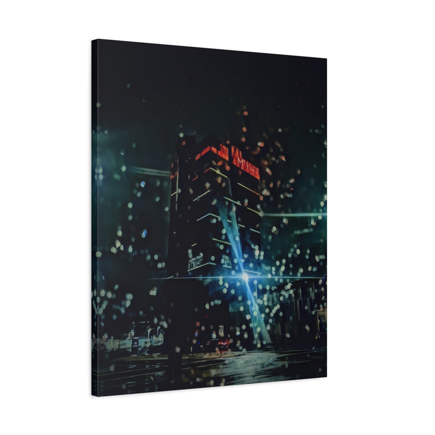 matrix @night Canvas Print — Moody Rainy Urban Wall Art (Matte Stretched)