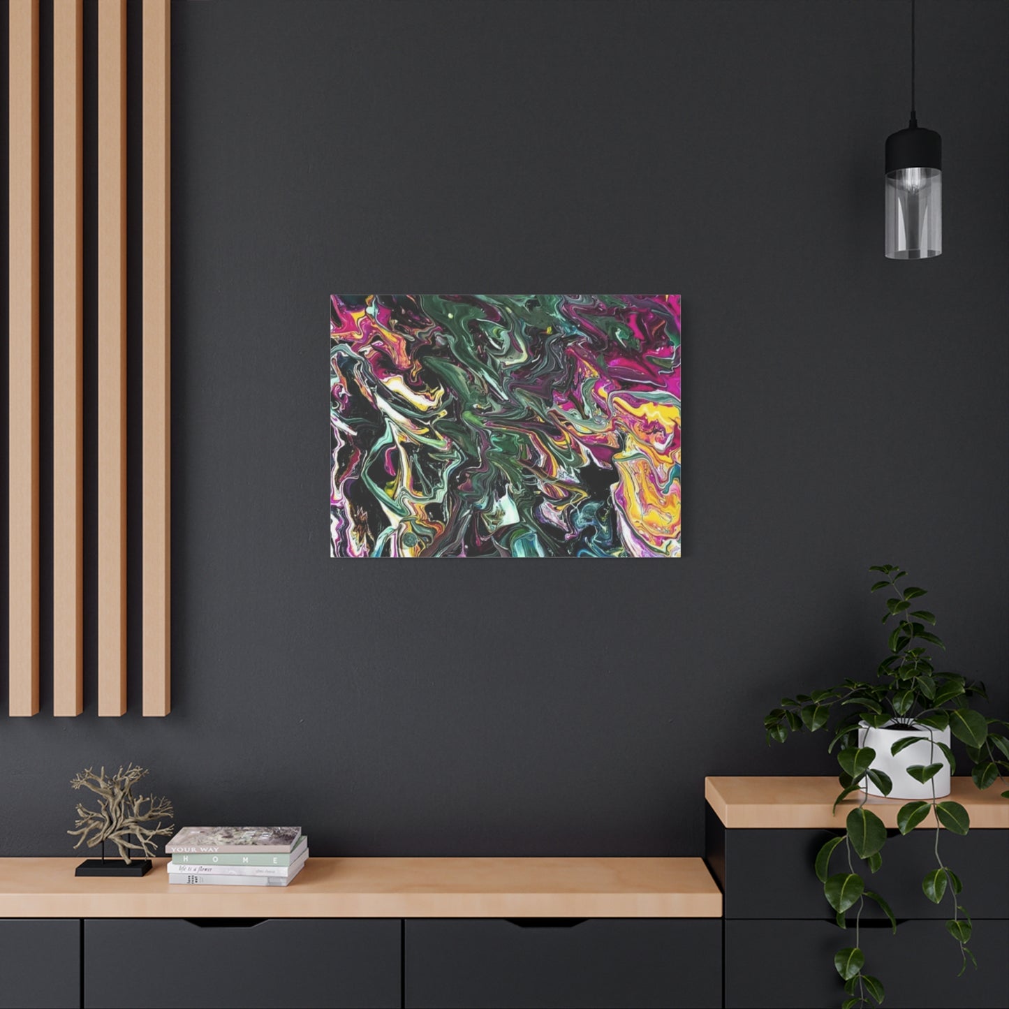 chaos in the garden - Abstract Fluid Art Matte Canvas Print - Colorful Swirl Wall Art