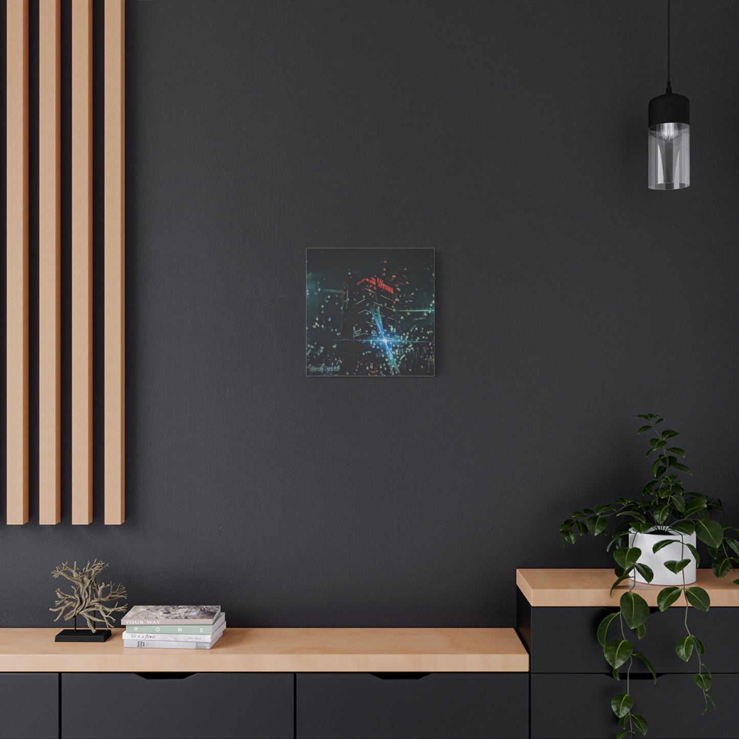 matrix @night Canvas Print — Moody Rainy Urban Wall Art (Matte Stretched)