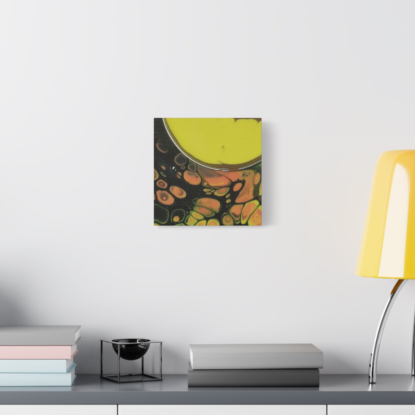 Abstract Fluid Art Canvas Print — Yellow & Black Cell Pour