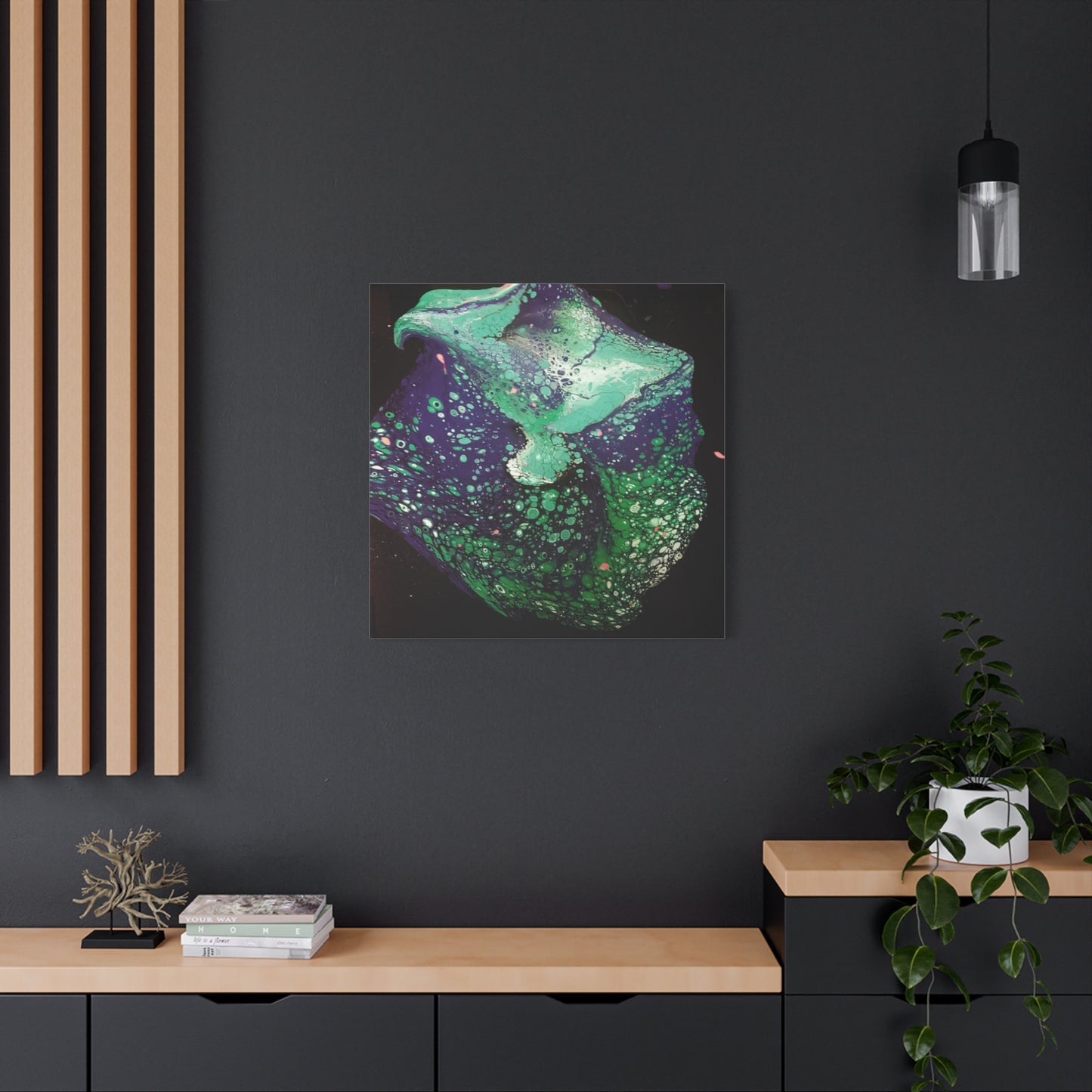 Abstract Green & Teal Fluid Art Canvas Print - Matte Stretched Wall Art