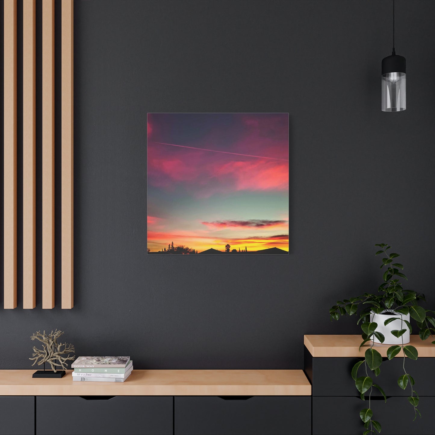 pink sky at morning - Horizon Matte Canvas Print — Vibrant Pink & Teal Sky Wall Art, Stretched 1.25"