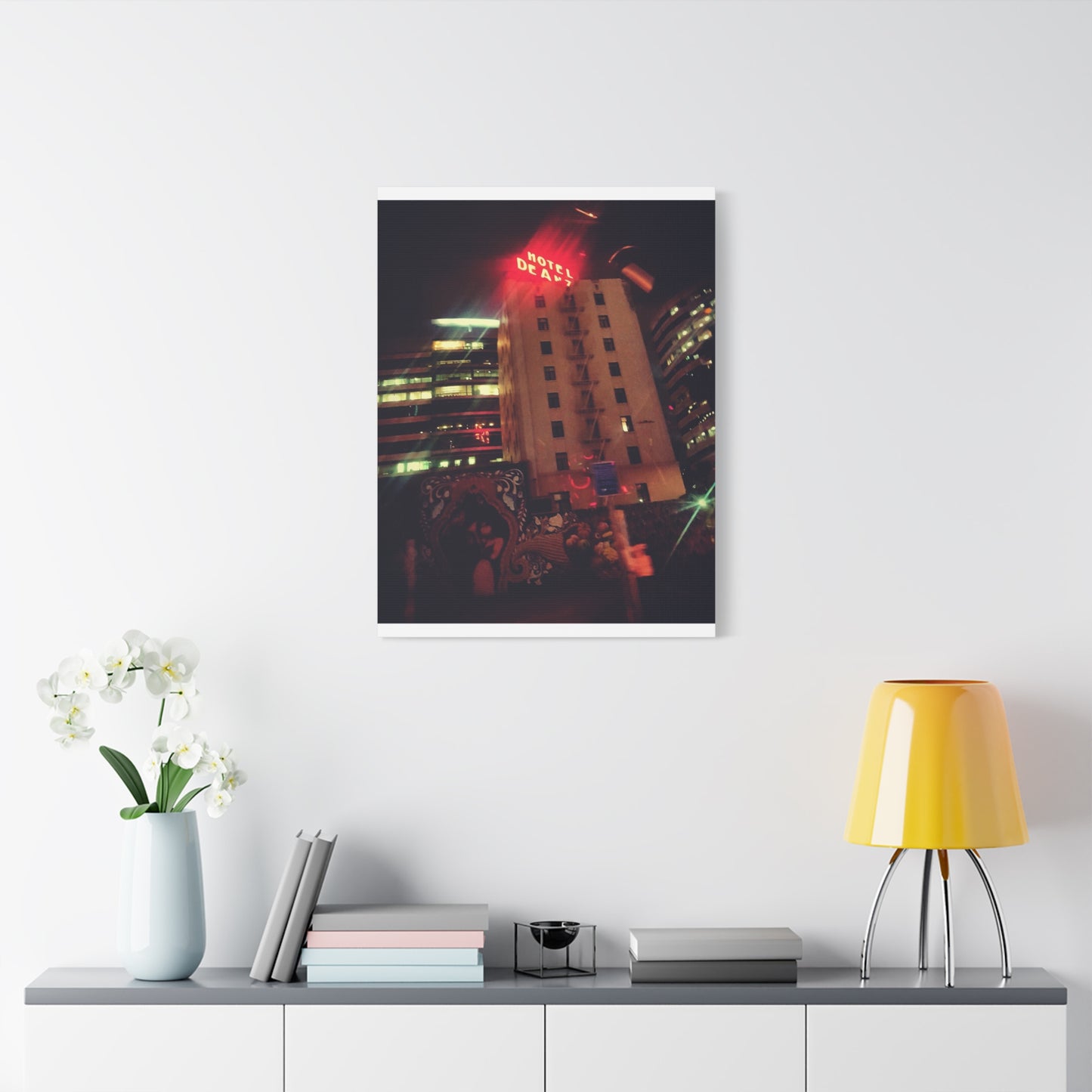 Hotel DeAnza - City Nightscape Canvas Print — Urban Street Art Building Matte Stretched 1.25"