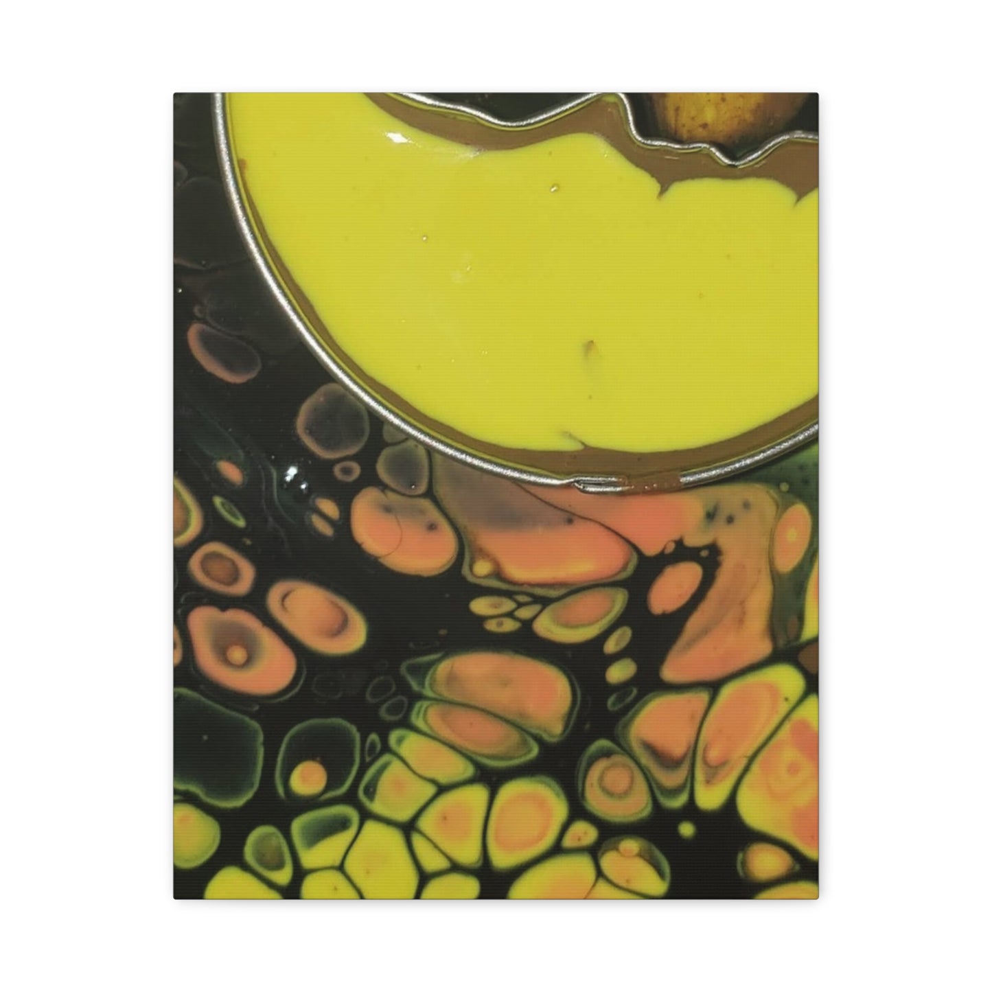 Abstract Fluid Art Canvas Print — Yellow & Black Cell Pour
