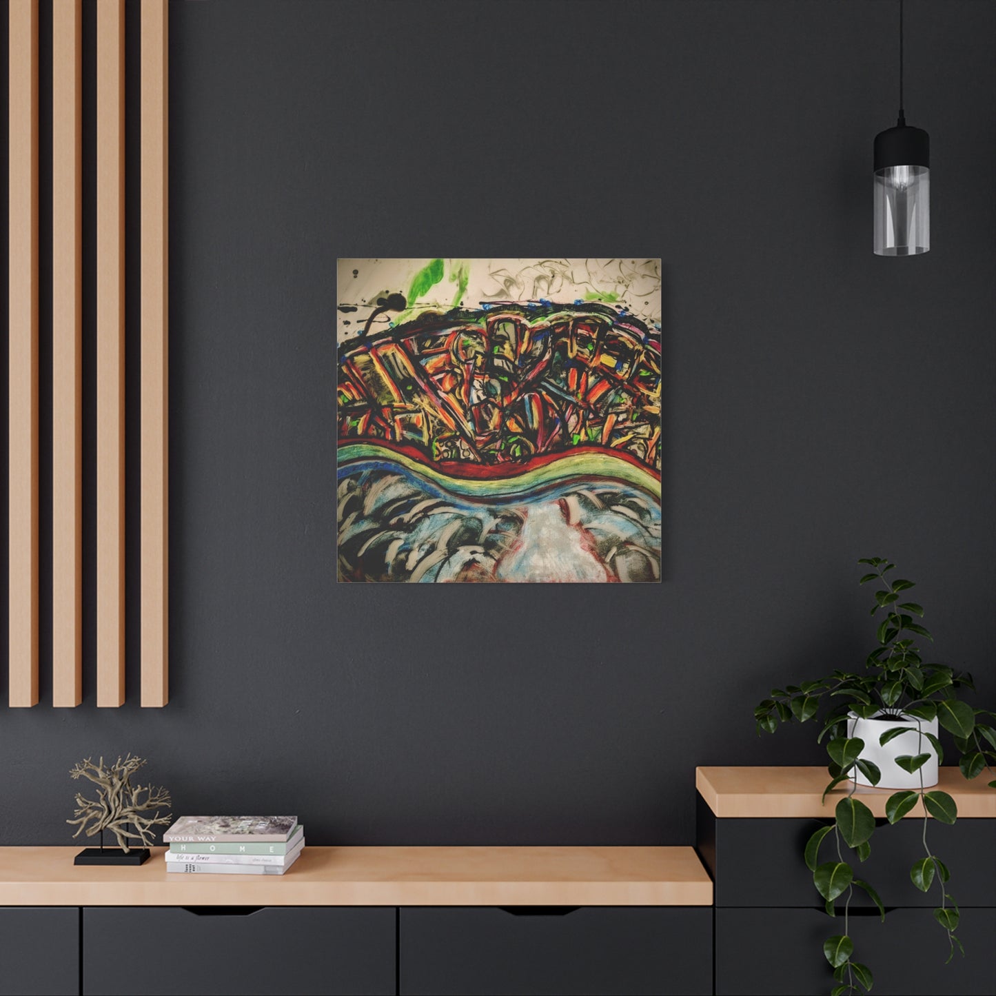 Acrylic_inequalities - Abstract Coastal Cityscape Canvas — Vibrant Ocean Wave Wall Art