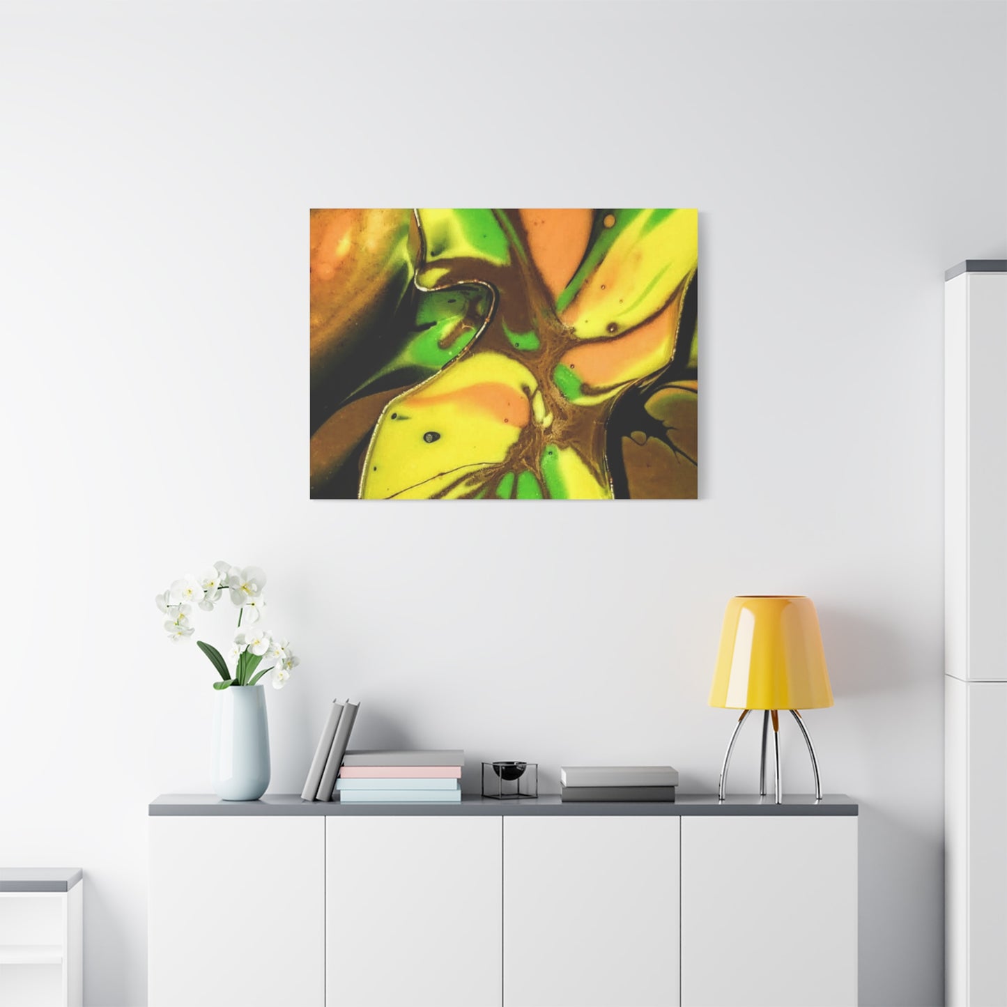 Abstract Green & Gold Fluid Art Matte Canvas Print (Stretched)