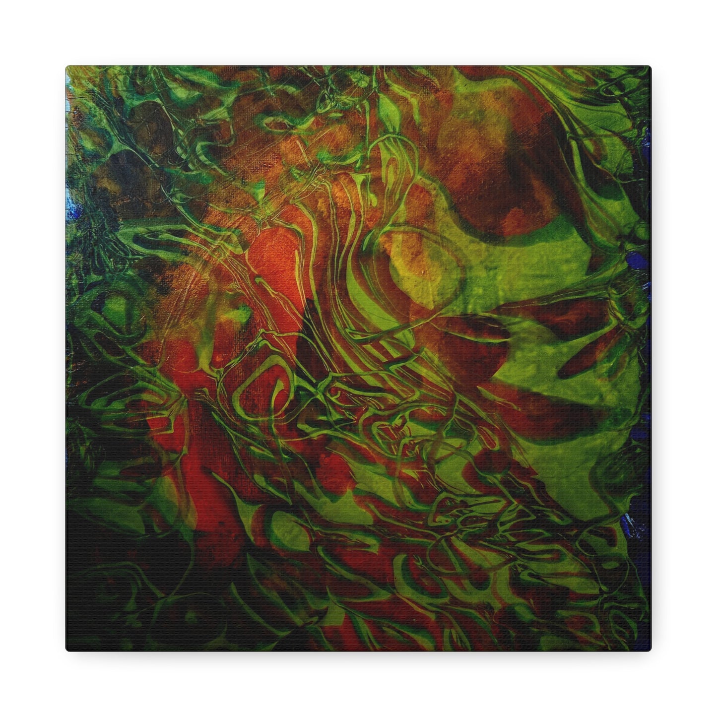 Abstract Green & Red Fluid Art Canvas Print