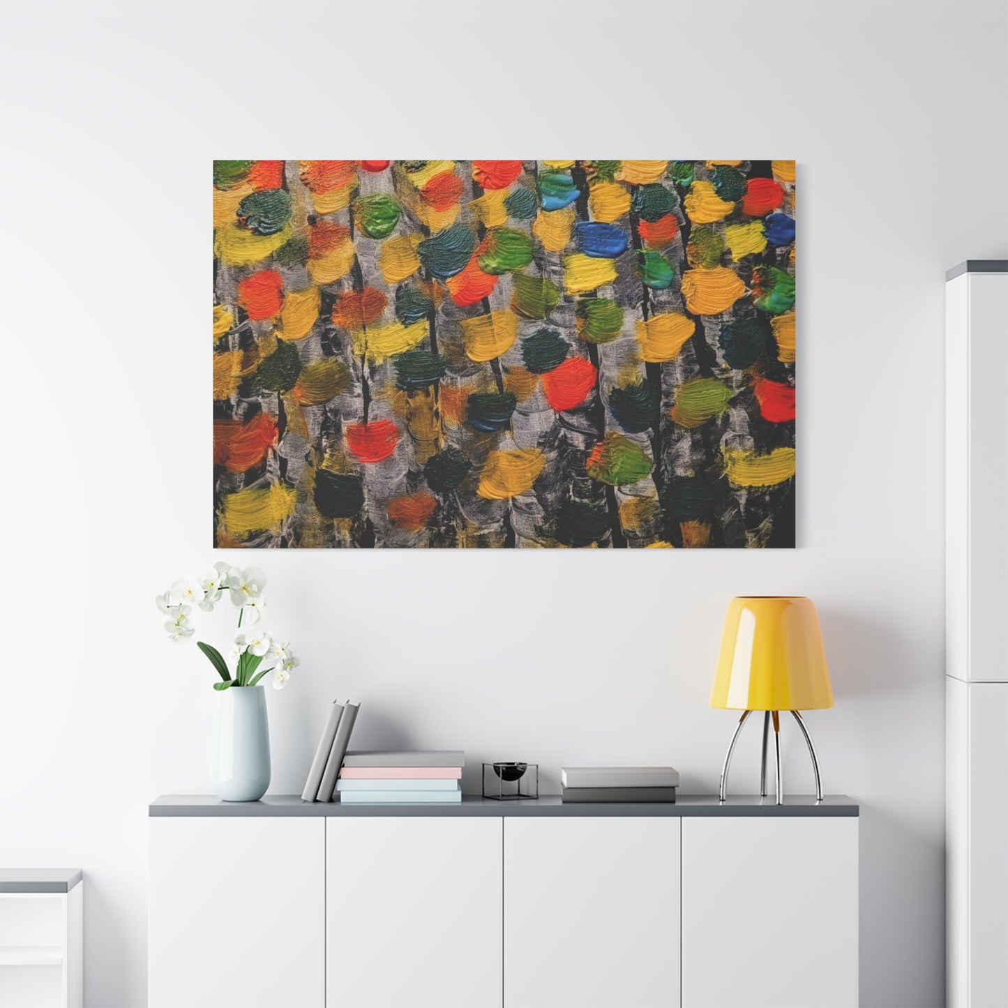 birch trees with color strokes - Abstract Color Bloom Matte Canvas Wall Art — Stretched 1.25"