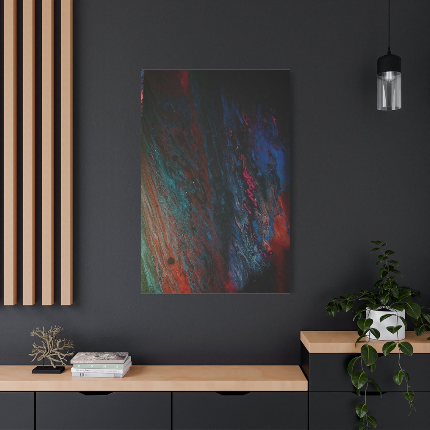 Abstract Fluid Art Canvas Wall Art - Jupiter pour — Vibrant Ocean Night Matte Stretched Canvas