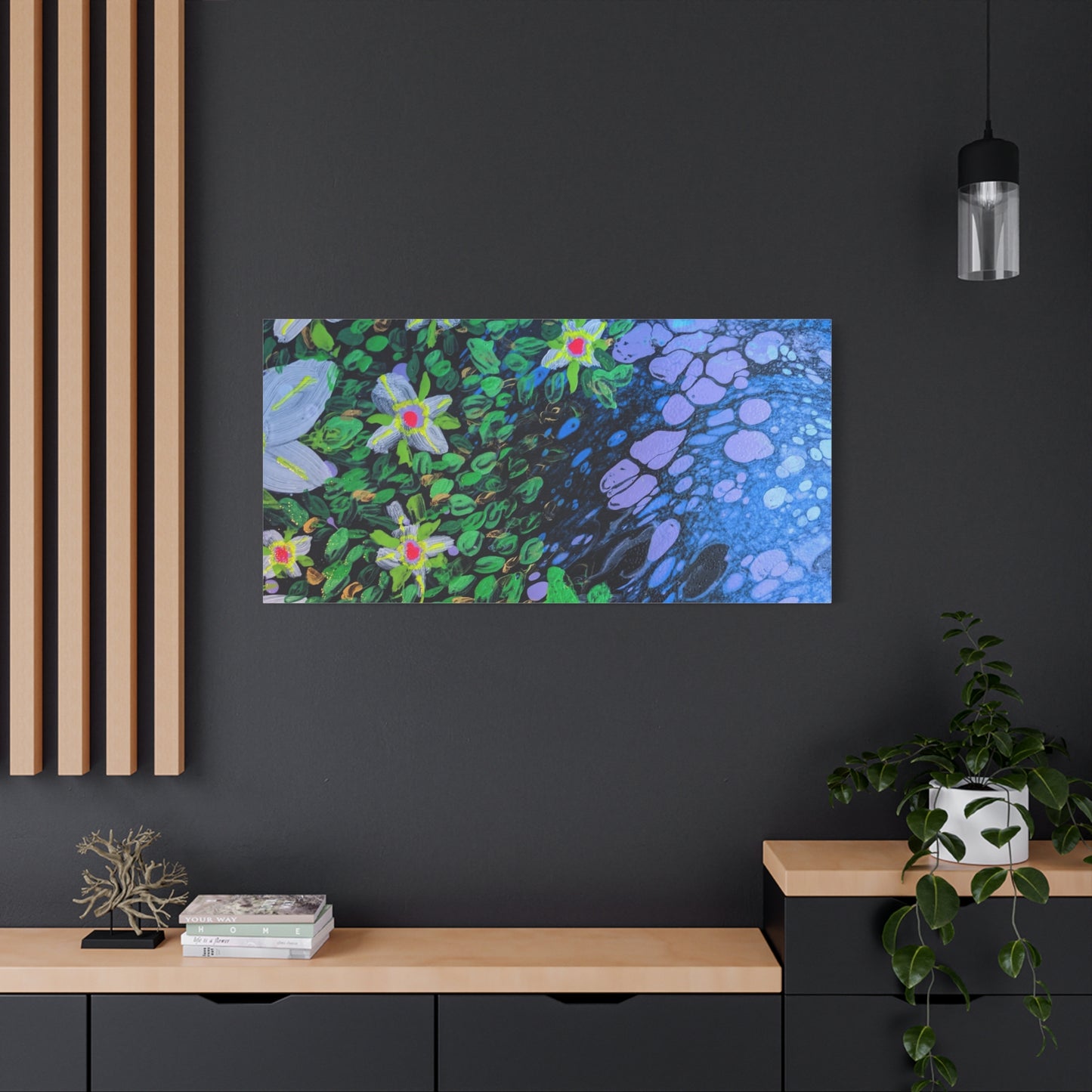 Floetrol&Flowers -  Reef Matte Canvas Wall Art — Blue & Green Abstract Flower Painting