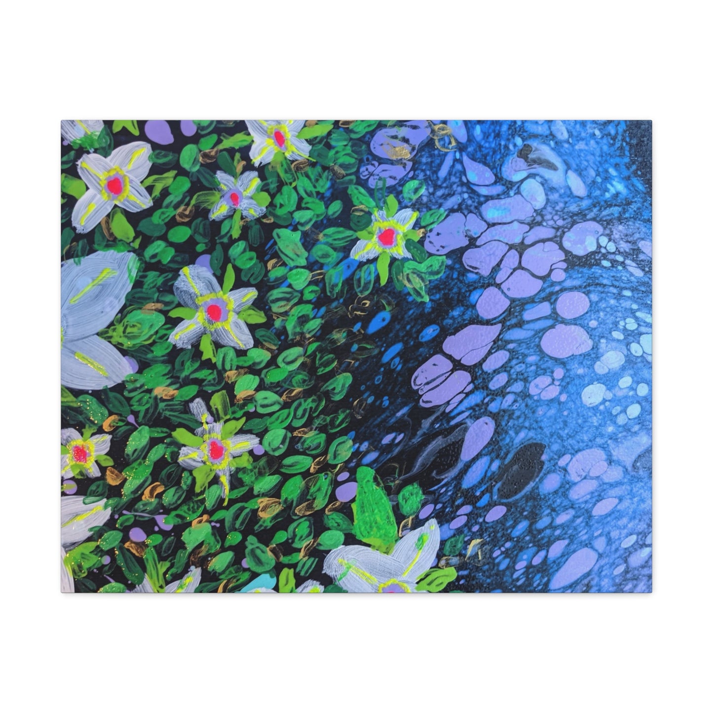 Floetrol&Flowers -  Reef Matte Canvas Wall Art — Blue & Green Abstract Flower Painting