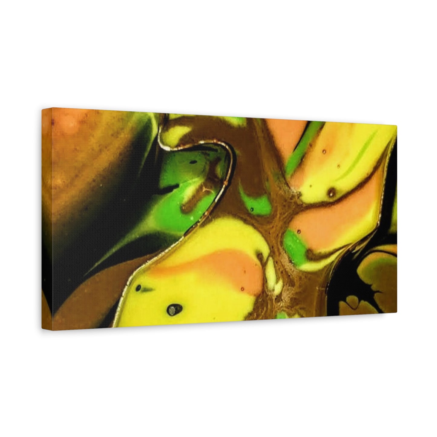 Abstract Green & Gold Fluid Art Matte Canvas Print (Stretched)
