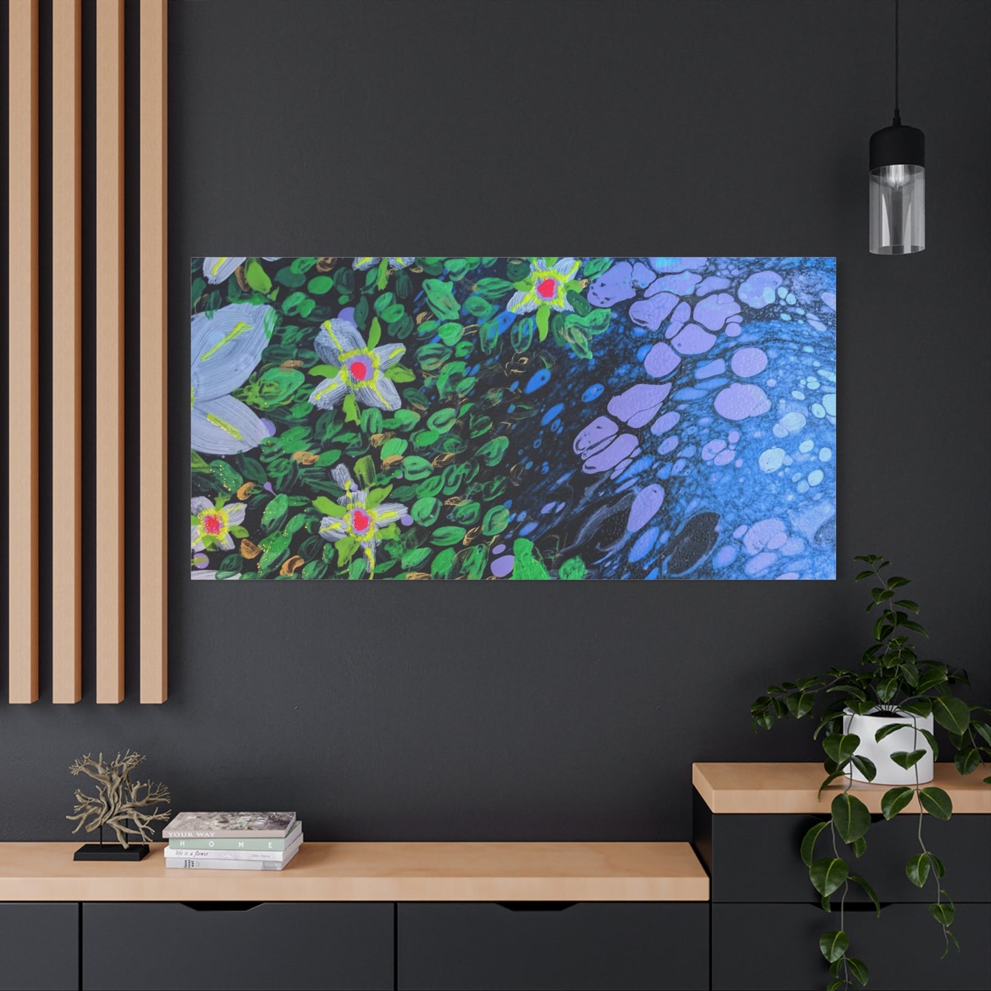 Floetrol&Flowers -  Reef Matte Canvas Wall Art — Blue & Green Abstract Flower Painting