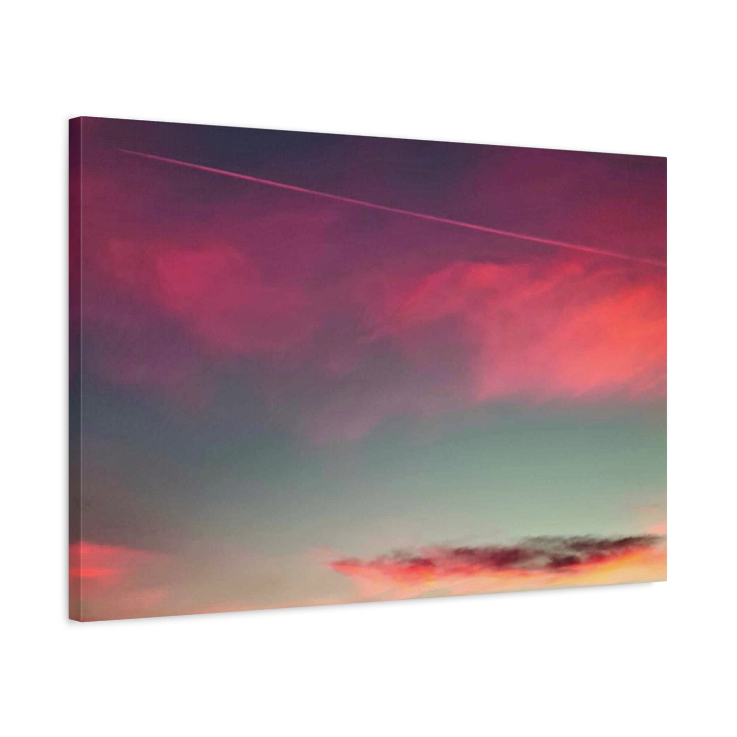 pink sky at morning - Horizon Matte Canvas Print — Vibrant Pink & Teal Sky Wall Art, Stretched 1.25"