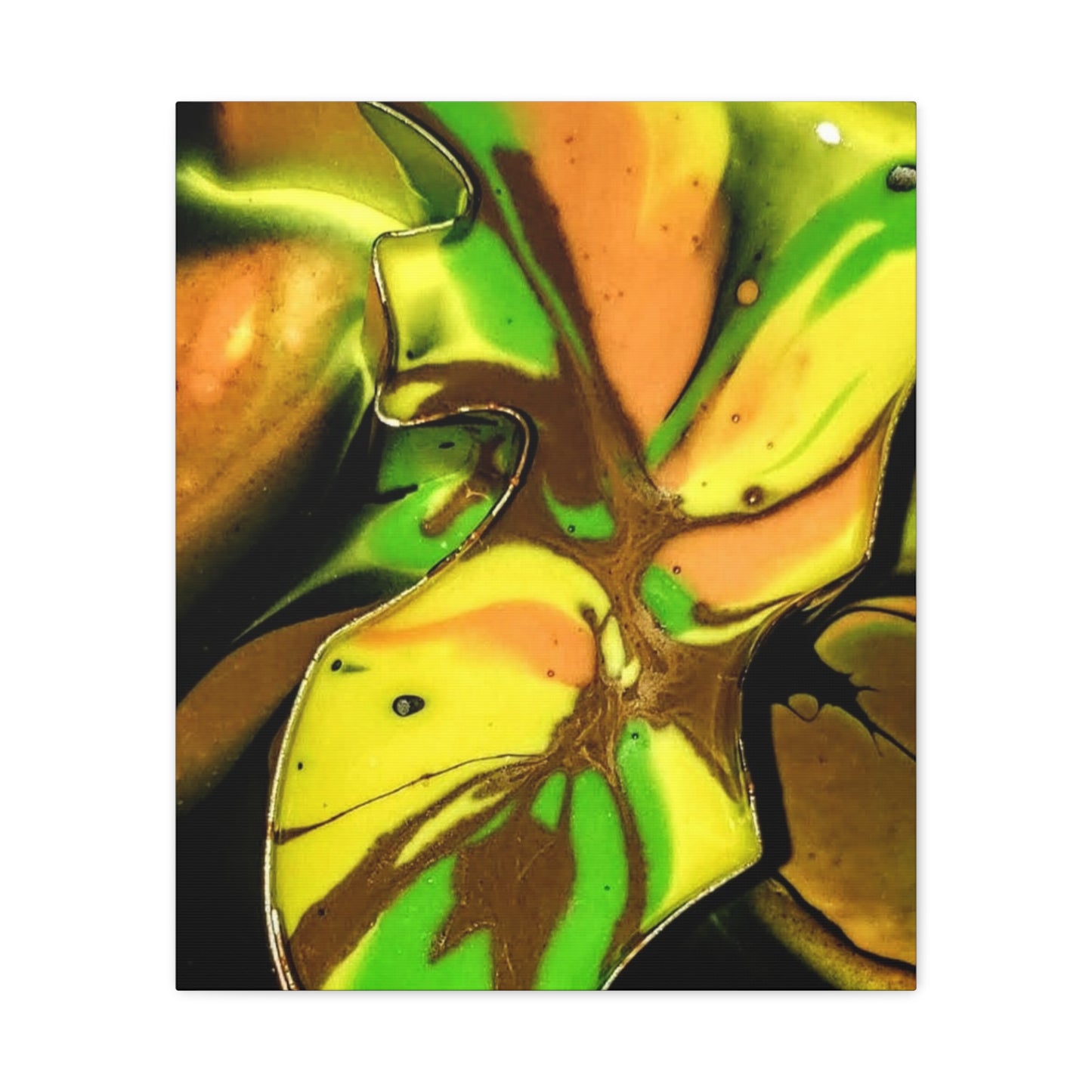 Abstract Green & Gold Fluid Art Matte Canvas Print (Stretched)