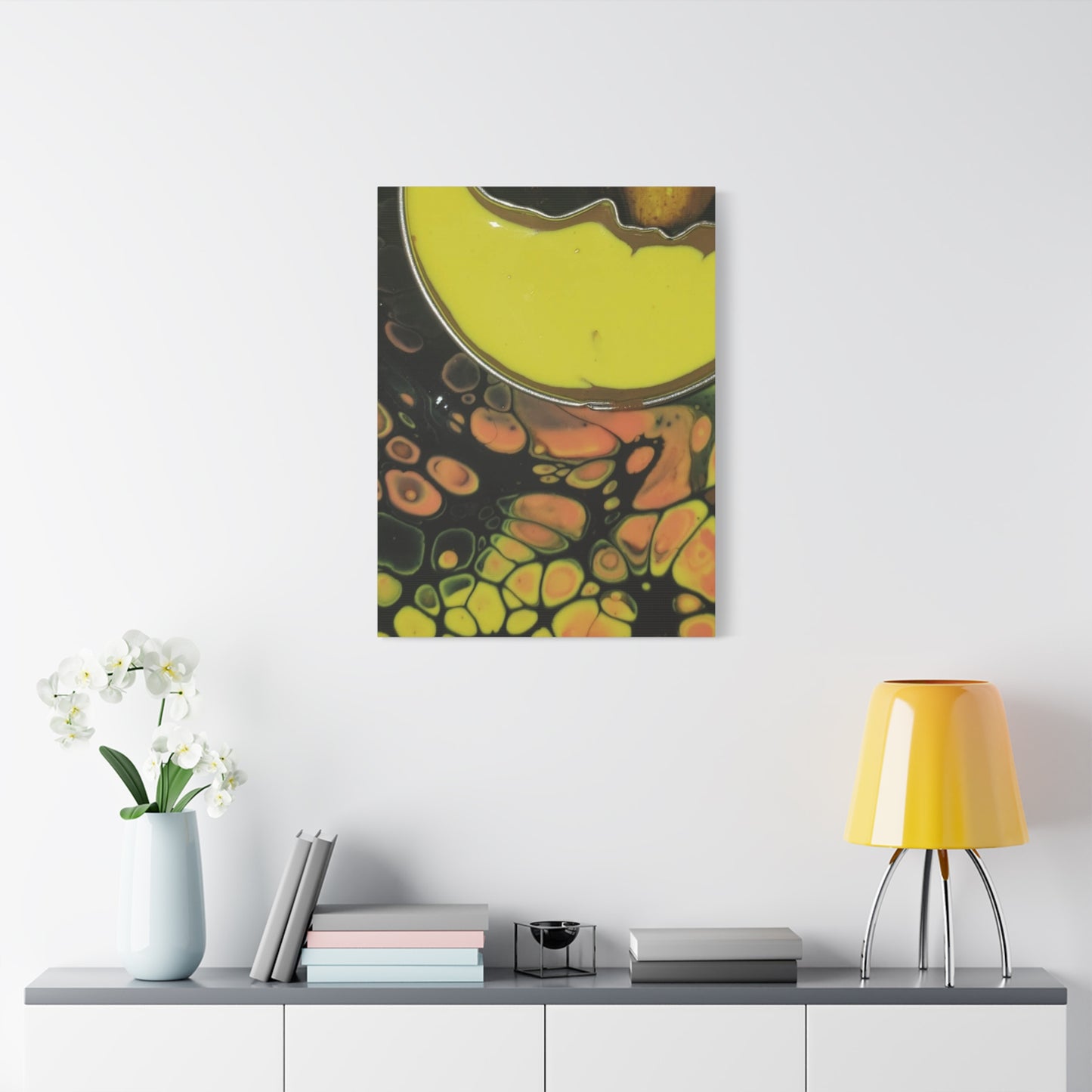 Abstract Fluid Art Canvas Print — Yellow & Black Cell Pour