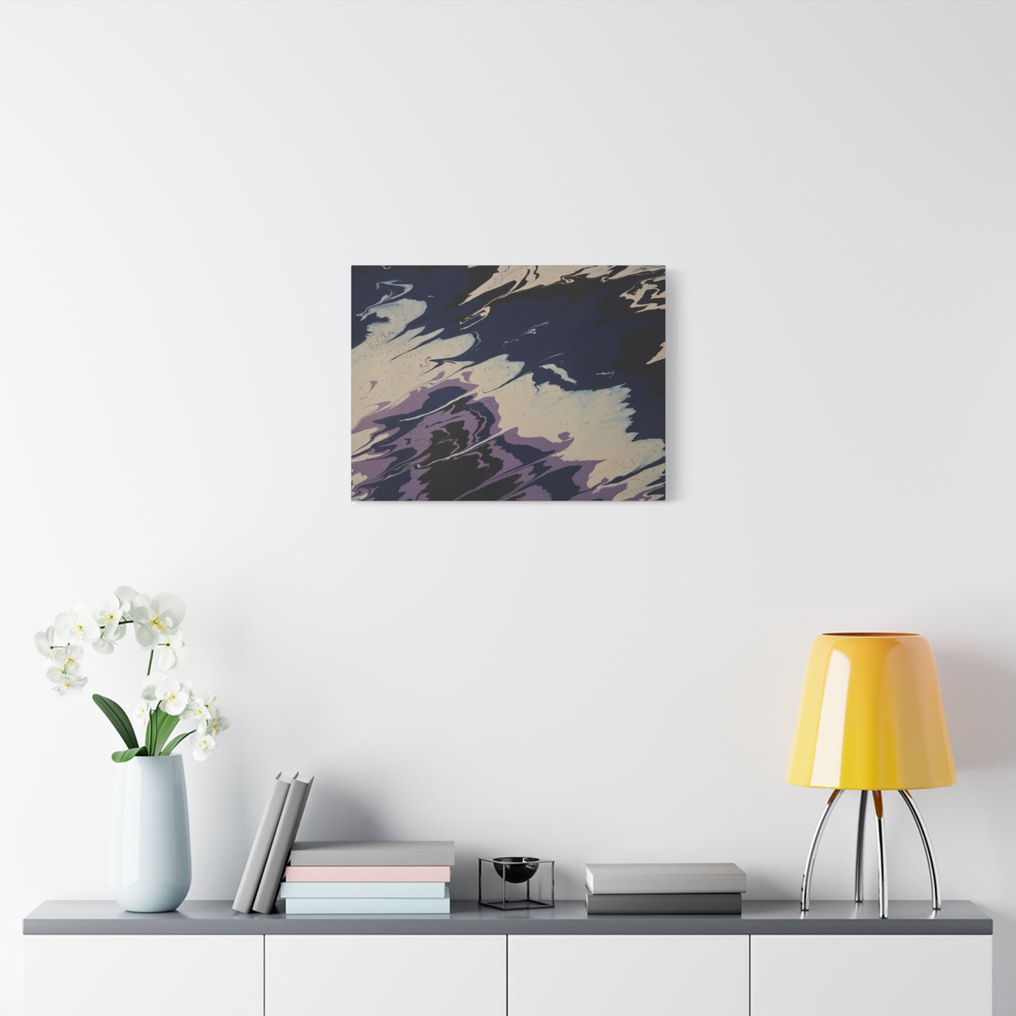 Abstract Navy & Lavender Wave Matte Stretched Canvas (1.25")