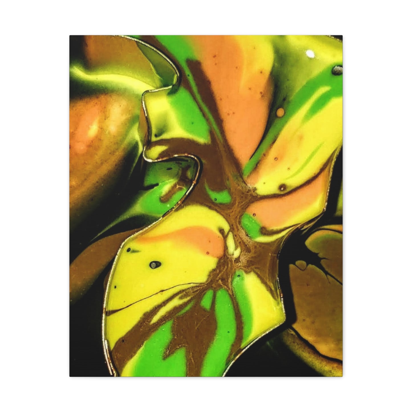 Abstract Green & Gold Fluid Art Matte Canvas Print (Stretched)