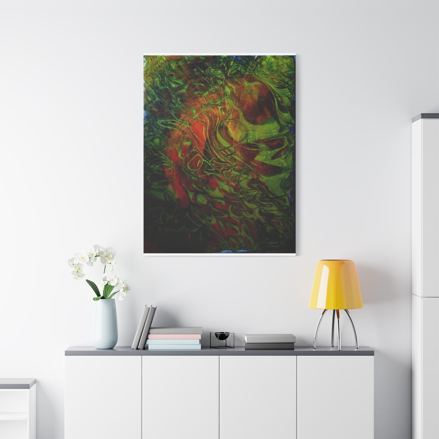 Abstract Green & Red Fluid Art Canvas Print