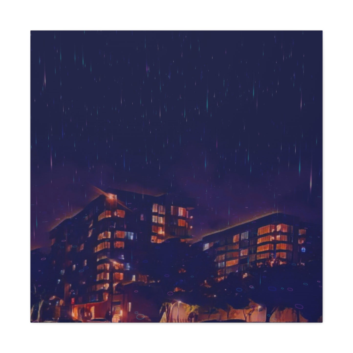 Neon Percipitation @ night - Canvas Print — Moody Urban Wall Art