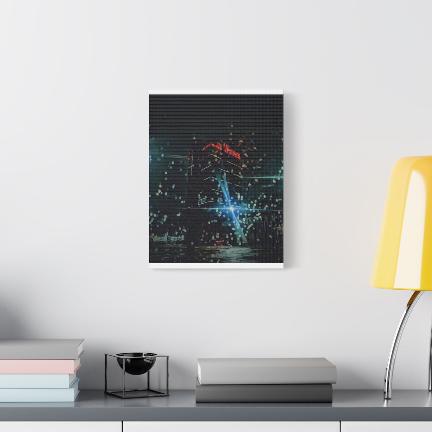 matrix @night Canvas Print — Moody Rainy Urban Wall Art (Matte Stretched)