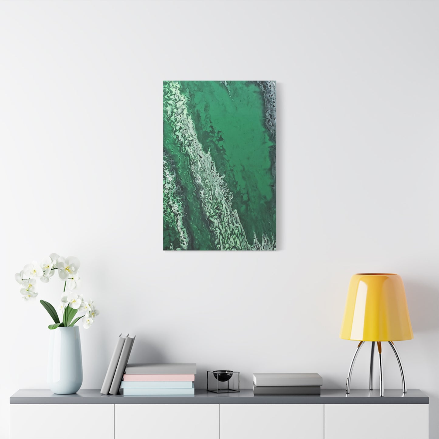 Emerald Wave Abstract Canvas Print — Matte Stretched Wall Art
