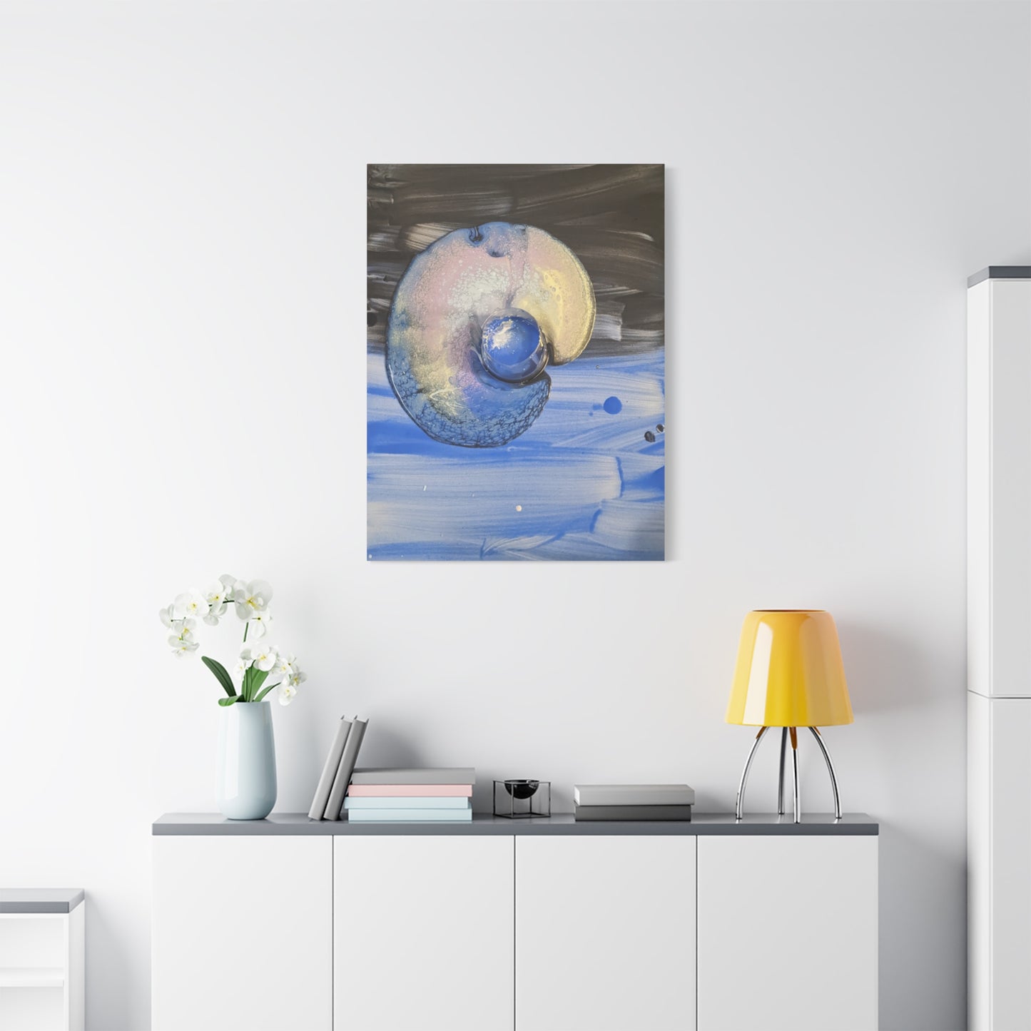 the nautilus - Abstract Blue Spiral Matte Canvas Art - Nautical Coastal Wall Decor