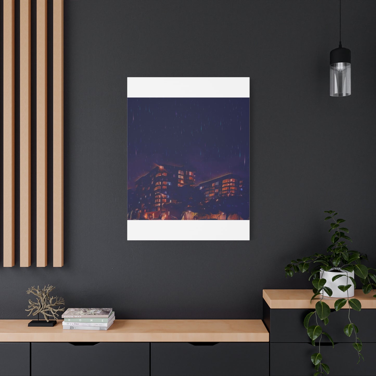 Neon Percipitation @ night - Canvas Print — Moody Urban Wall Art