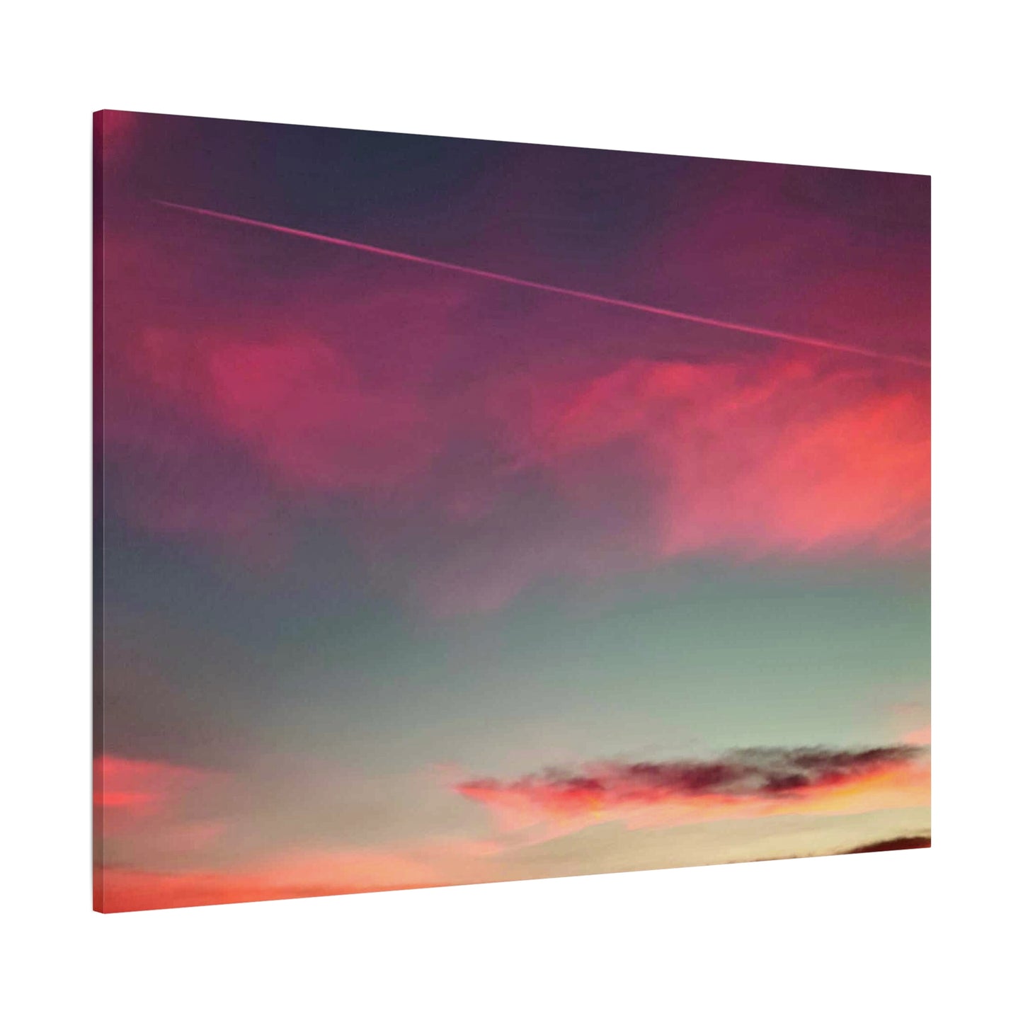 pink sky at morning - Horizon Matte Canvas Print — Vibrant Pink & Teal Sky Wall Art, Stretched 1.25"