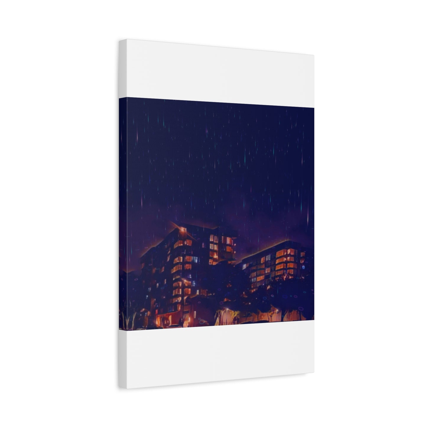 Neon Percipitation @ night - Canvas Print — Moody Urban Wall Art