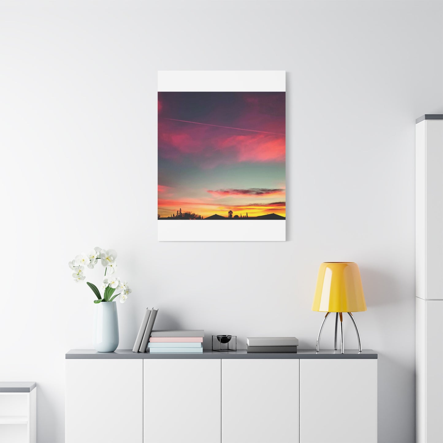 pink sky at morning - Horizon Matte Canvas Print — Vibrant Pink & Teal Sky Wall Art, Stretched 1.25"