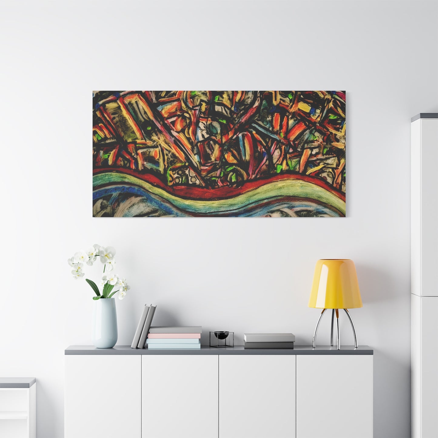 Acrylic_inequalities - Abstract Coastal Cityscape Canvas — Vibrant Ocean Wave Wall Art