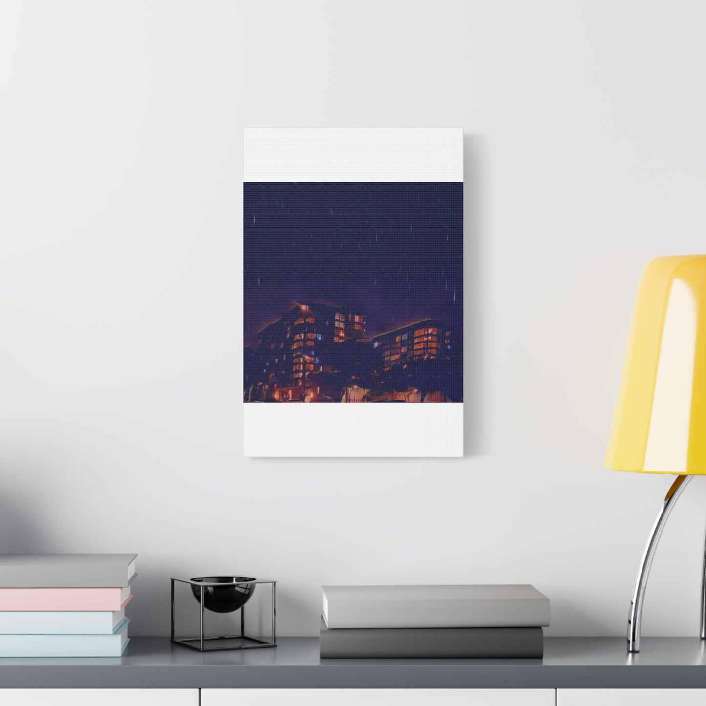 Neon Percipitation @ night - Canvas Print — Moody Urban Wall Art
